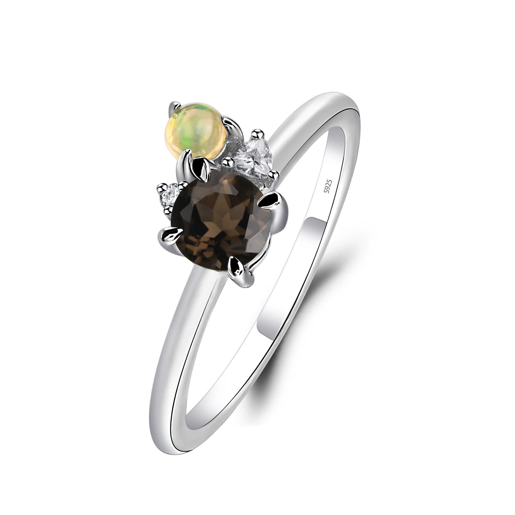 Round Smoky Quartz  Engagement Ring White Gold - LUO Jewelry
