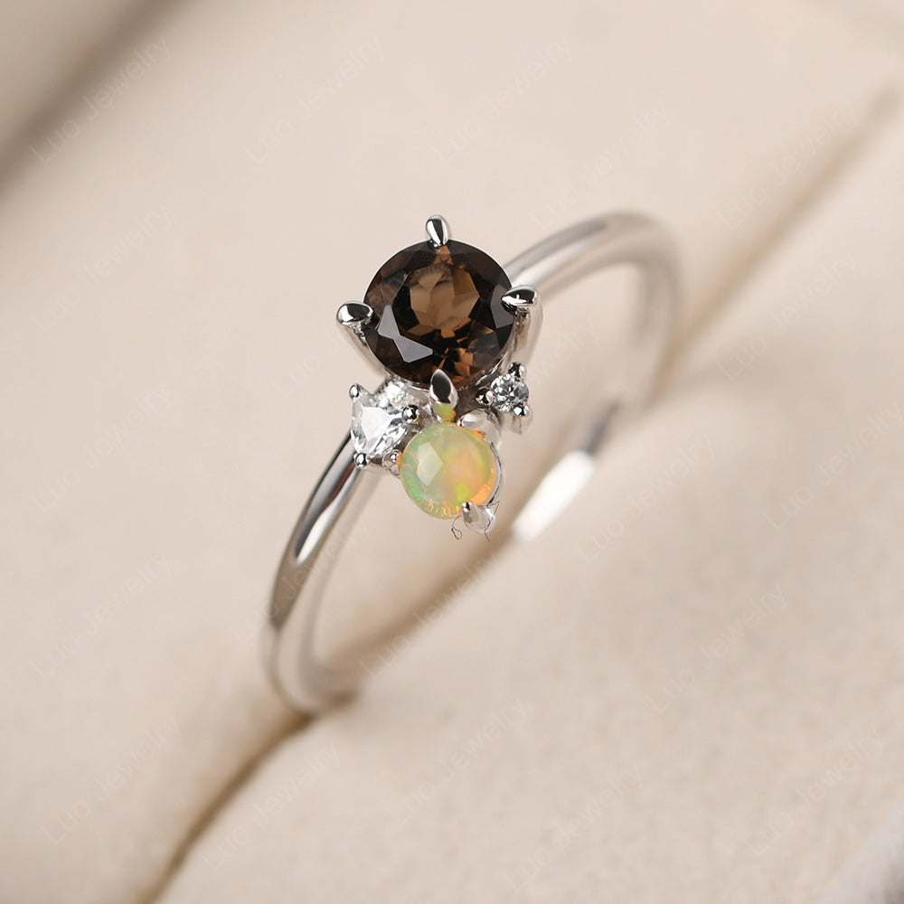 Round Smoky Quartz  Engagement Ring White Gold - LUO Jewelry
