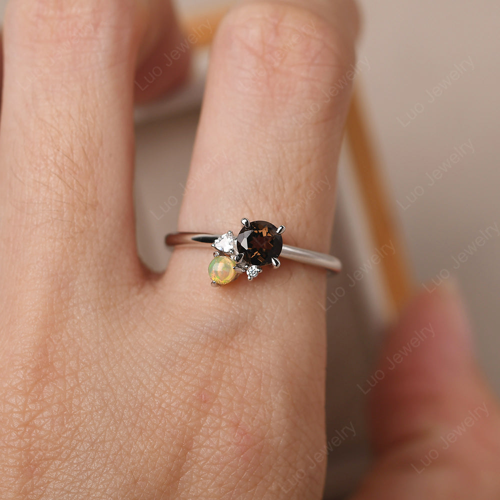 Round Smoky Quartz  Engagement Ring White Gold - LUO Jewelry