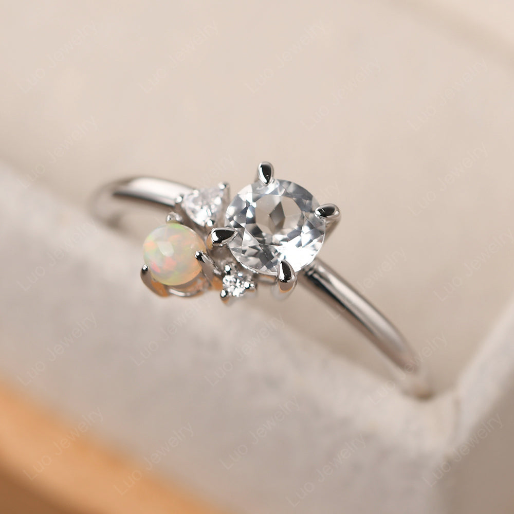 Round White Topaz Engagement Ring White Gold - LUO Jewelry