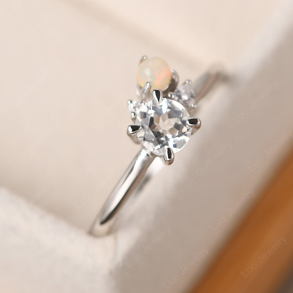 Round White Topaz Engagement Ring White Gold - LUO Jewelry