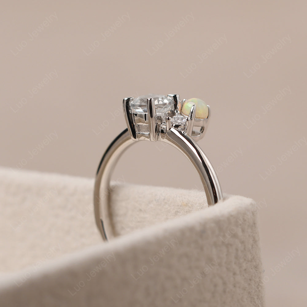 Round White Topaz Engagement Ring White Gold - LUO Jewelry