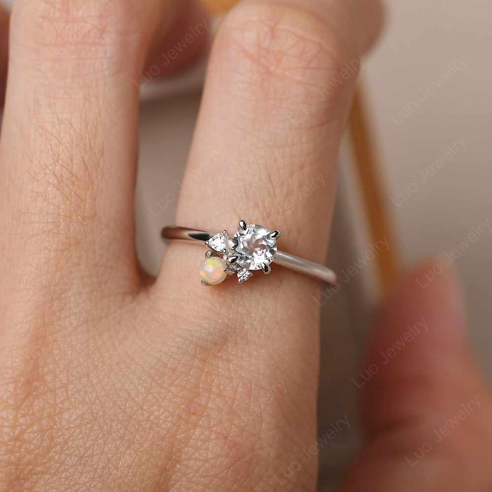 Round White Topaz Engagement Ring White Gold - LUO Jewelry