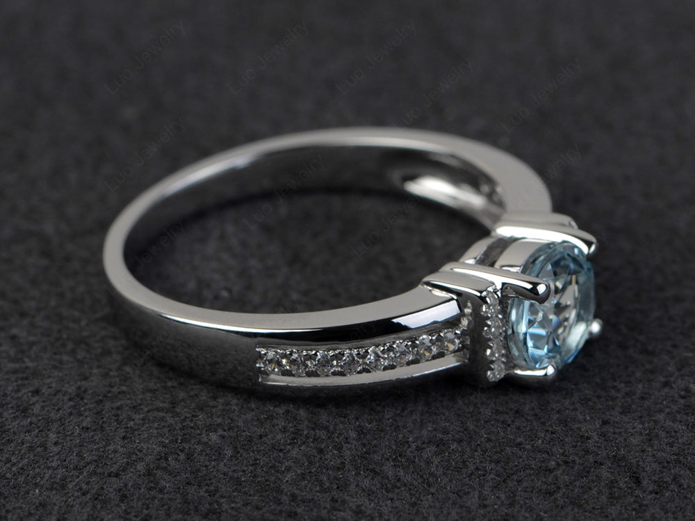 Round Cut Aquamarine Wedding Ring For Women - LUO Jewelry