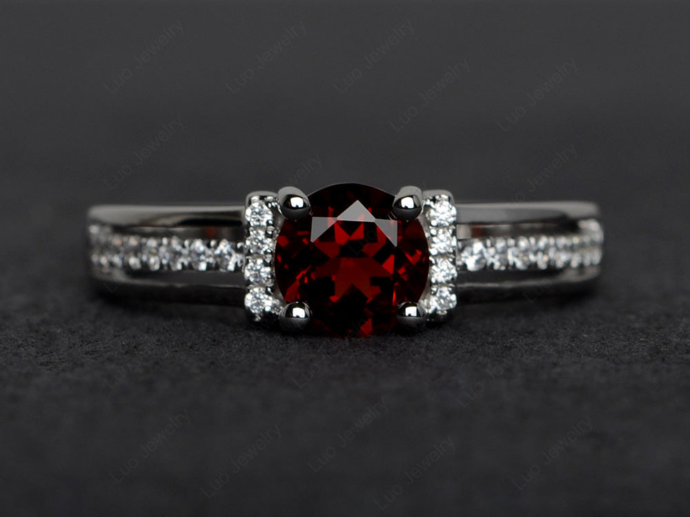 Round Cut Garnet Wedding Ring For Women - LUO Jewelry