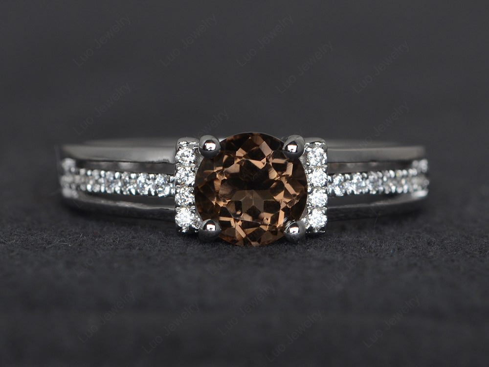 Round Cut Smoky Quartz  Wedding Ring For Women - LUO Jewelry