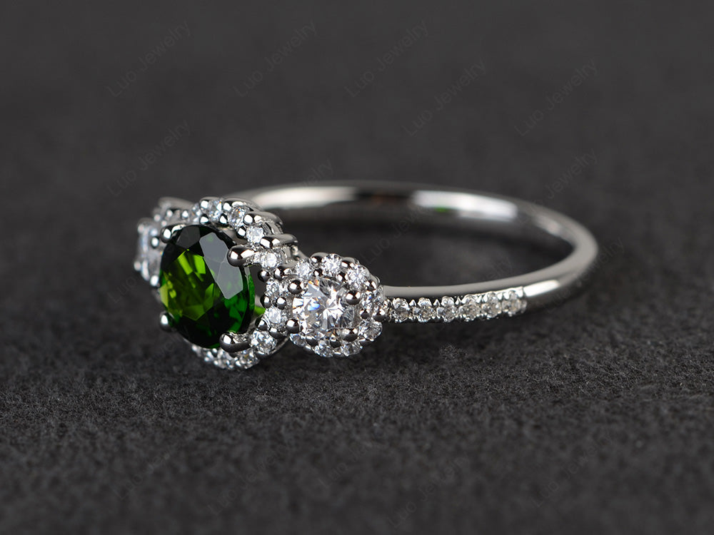 Diopside Engagement Ring Art Deco Silver - LUO Jewelry