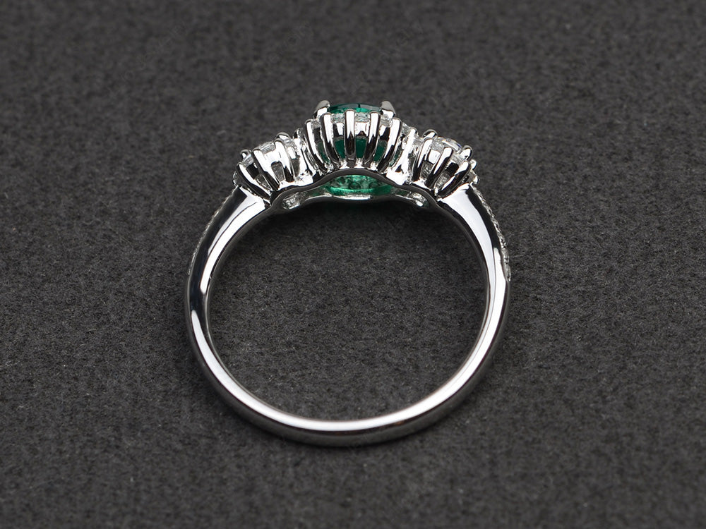 Lab Emerald Engagement Ring Art Deco Silver - LUO Jewelry