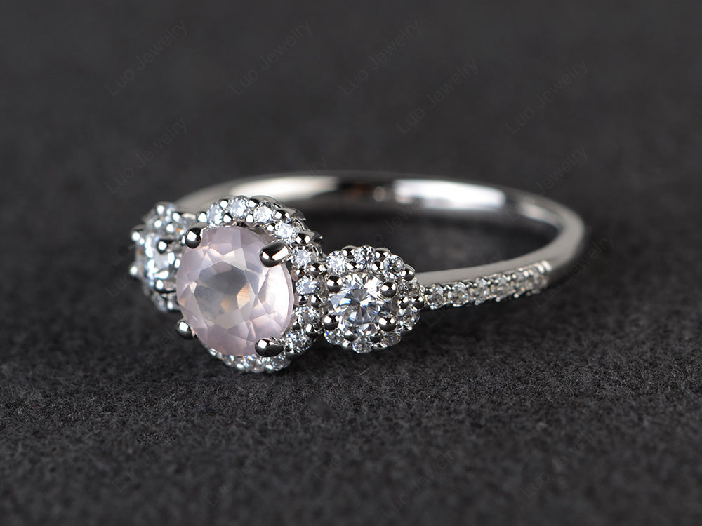 Rose Quartz Engagement Ring Art Deco Silver - LUO Jewelry