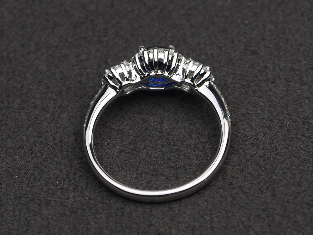 Lab Sapphire Engagement Ring Art Deco Silver - LUO Jewelry