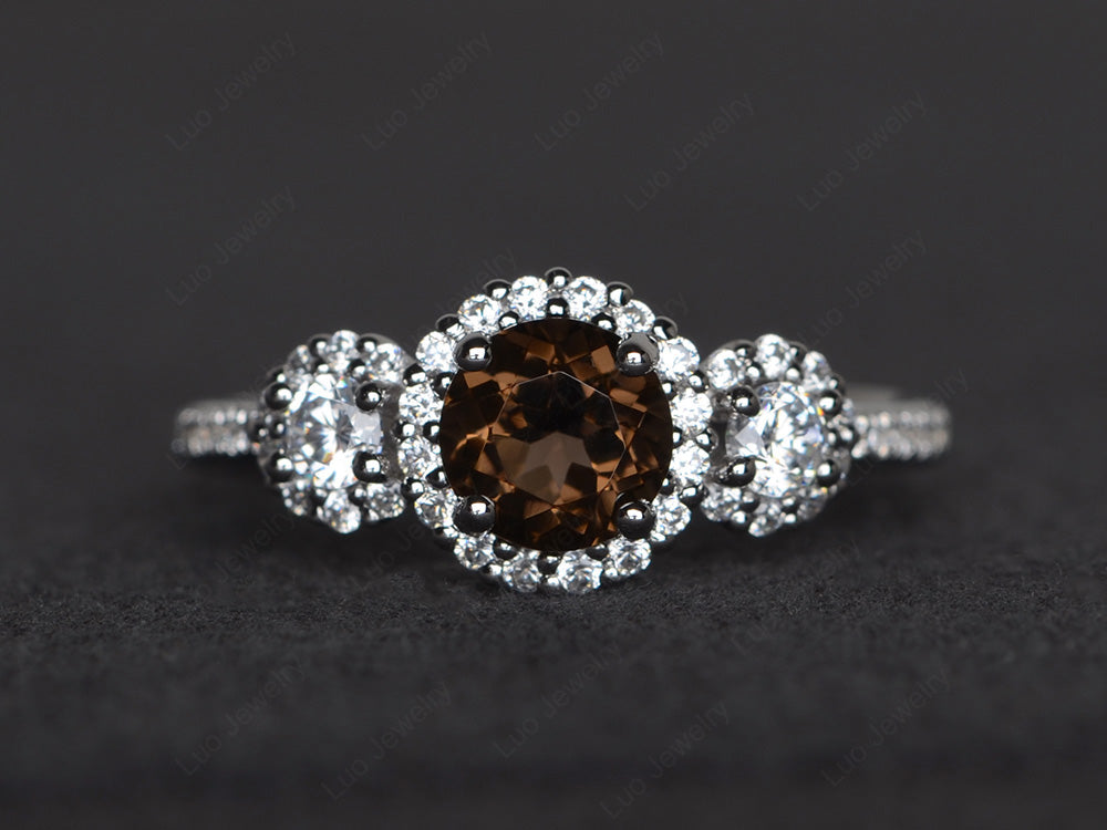 Smoky Quartz Engagement Ring Art Deco Silver - LUO Jewelry