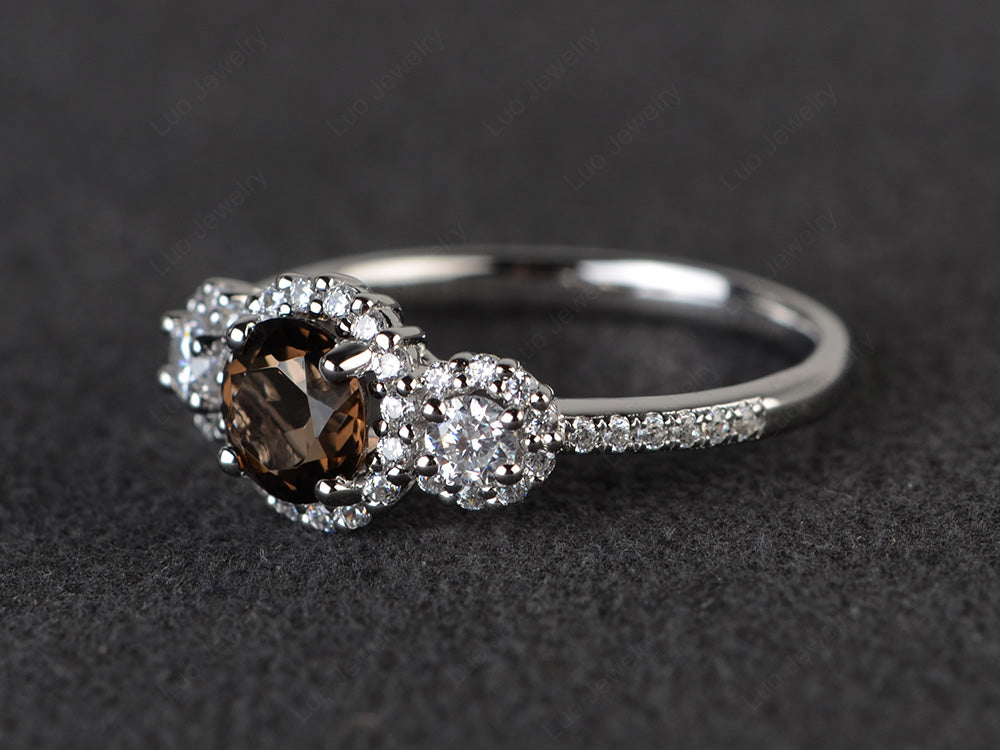 Smoky Quartz Engagement Ring Art Deco Silver - LUO Jewelry
