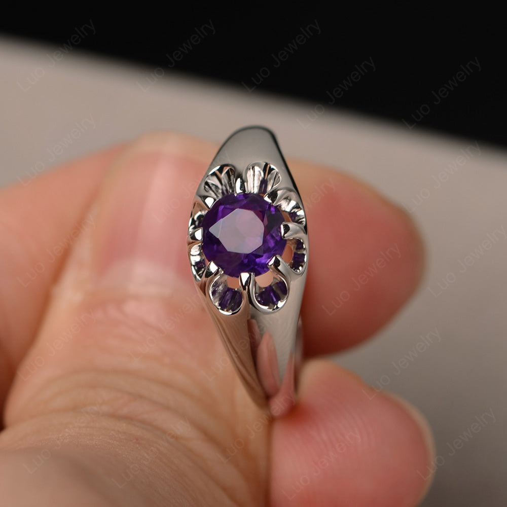 Vintage Amethyst Solitaire Ring Yellow Gold - LUO Jewelry