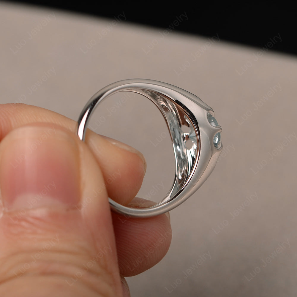 Vintage Aquamarine Solitaire Ring Yellow Gold - LUO Jewelry