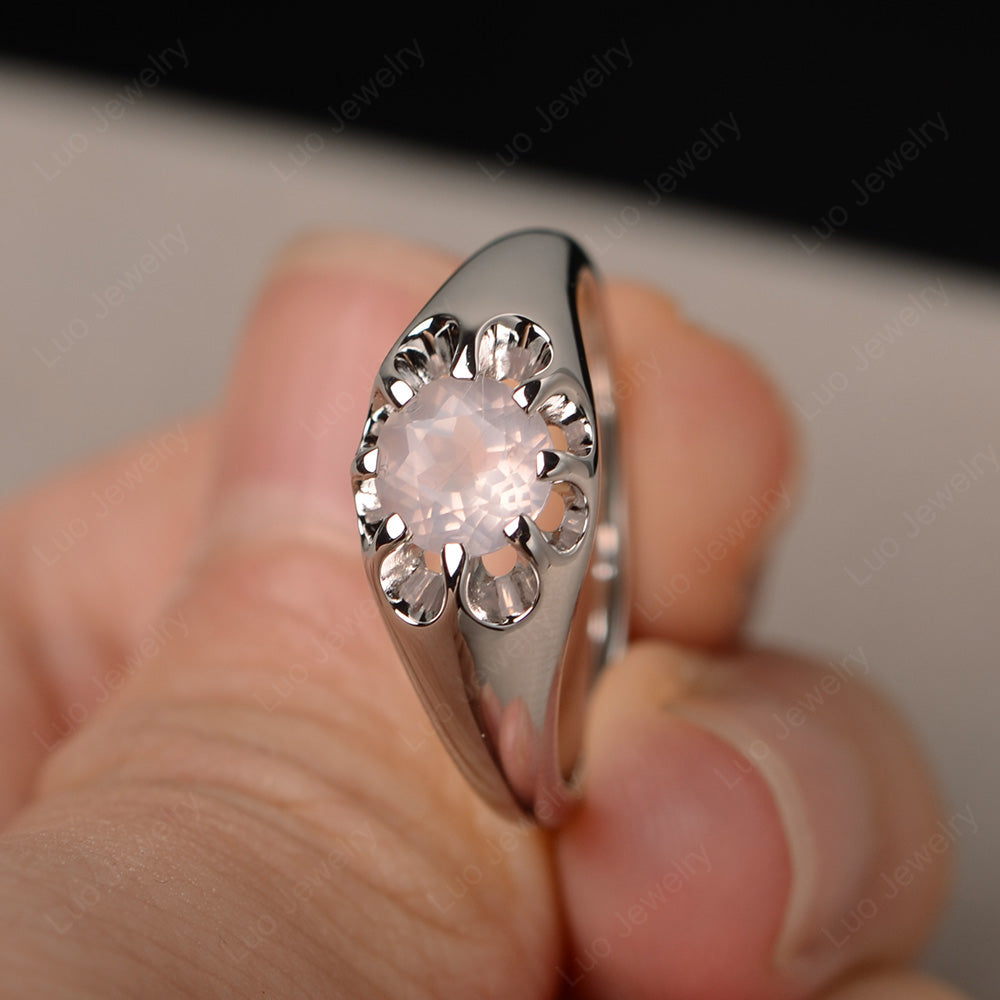 Vintage Rose Quartz Solitaire Ring Yellow Gold - LUO Jewelry