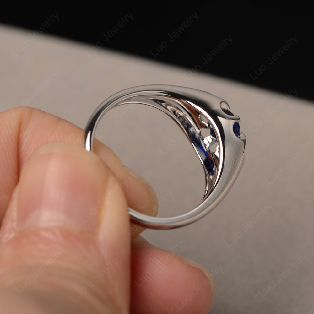 Vintage Lab Sapphire Solitaire Ring Yellow Gold - LUO Jewelry