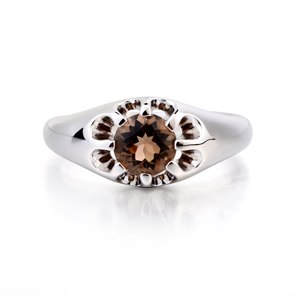 Vintage Smoky Quartz Solitaire Ring Yellow Gold - LUO Jewelry