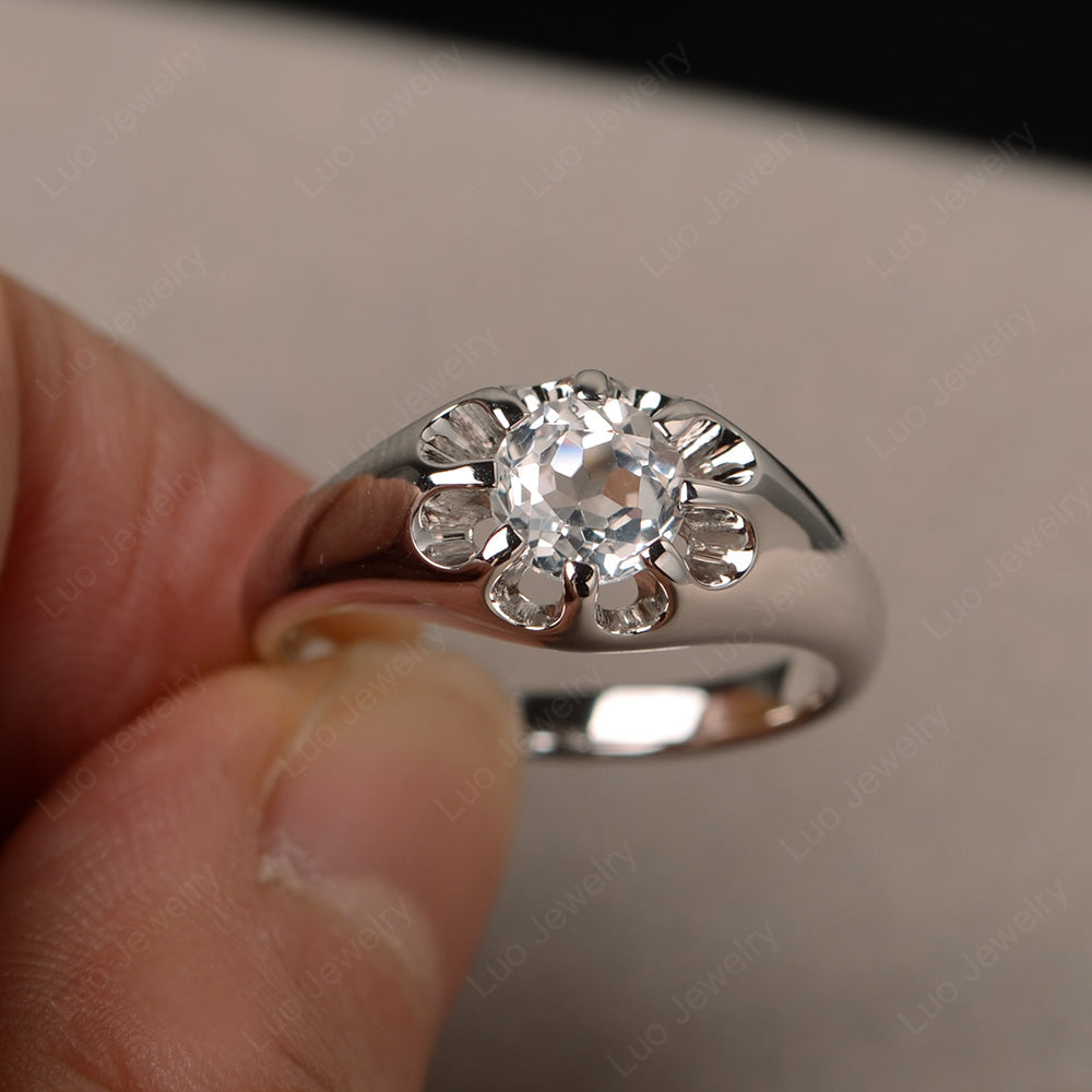 Vintage White Topaz Solitaire Ring Yellow Gold - LUO Jewelry