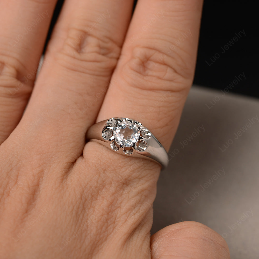 Vintage White Topaz Solitaire Ring Yellow Gold - LUO Jewelry