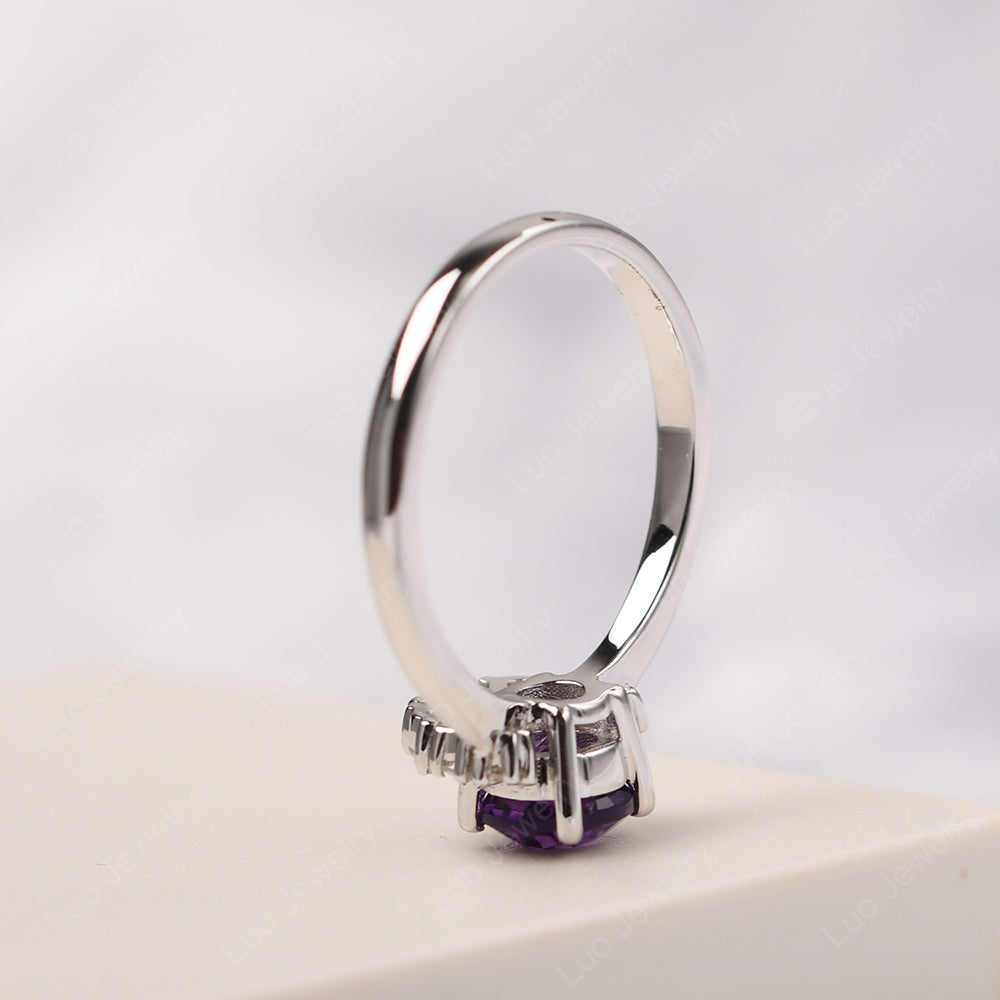 Half Halo Amethyst Wedding Ring Yellow Gold - LUO Jewelry