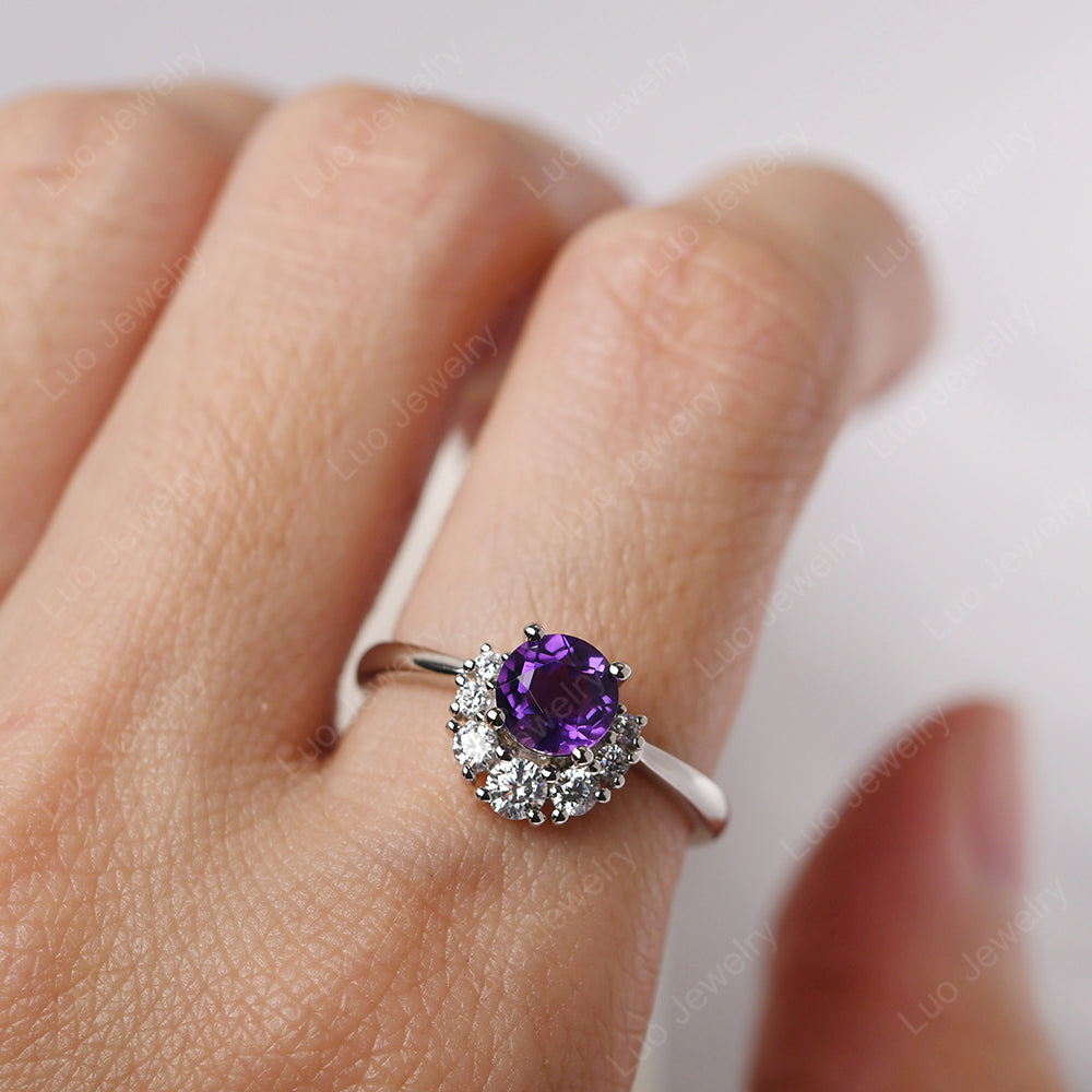 Half Halo Amethyst Wedding Ring Yellow Gold - LUO Jewelry