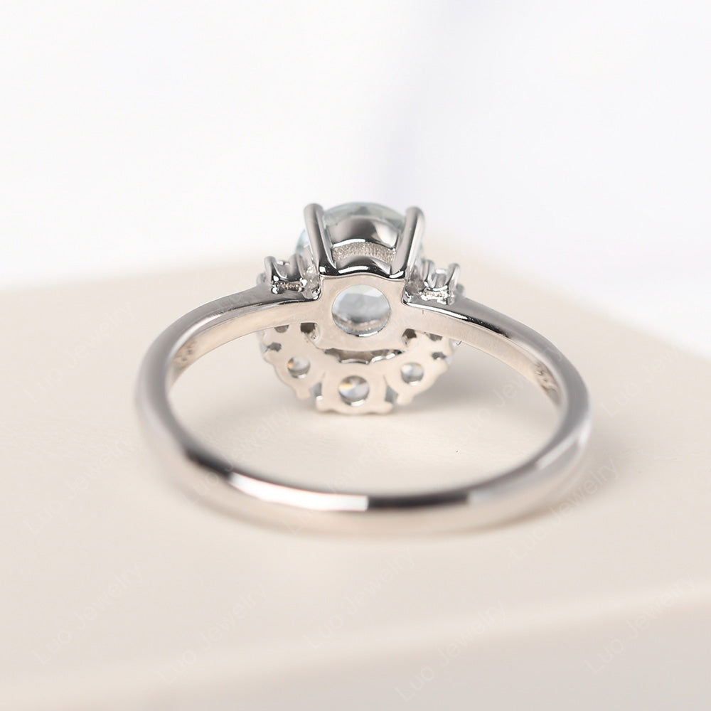 Half Halo Aquamarine Wedding Ring Yellow Gold - LUO Jewelry