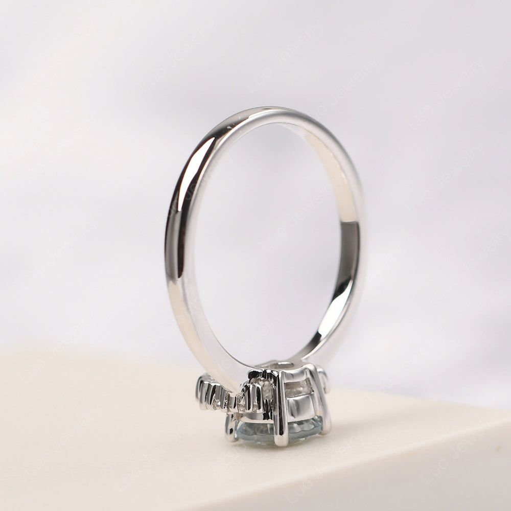 Half Halo Aquamarine Wedding Ring Yellow Gold - LUO Jewelry