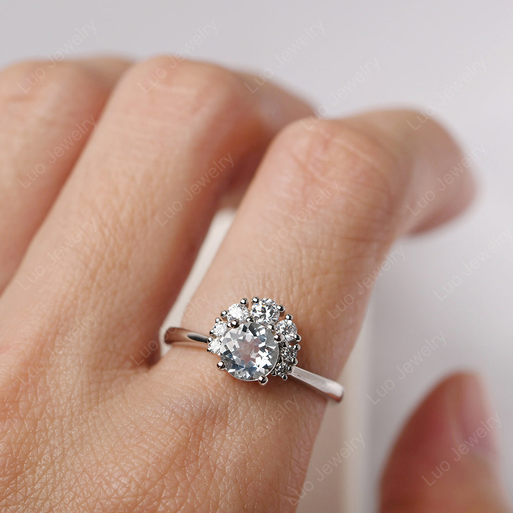 Half Halo Aquamarine Wedding Ring Yellow Gold - LUO Jewelry