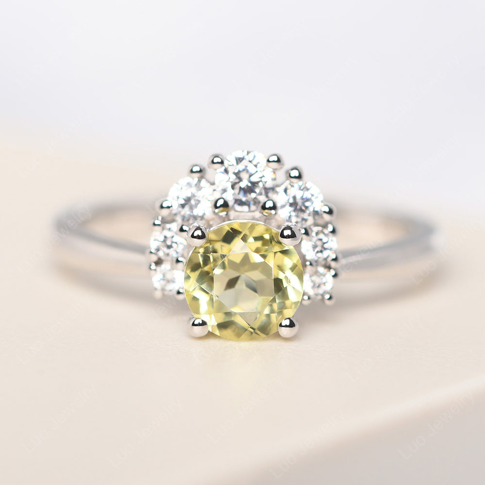Half Halo Lemon Quartz Wedding Ring Yellow Gold - LUO Jewelry