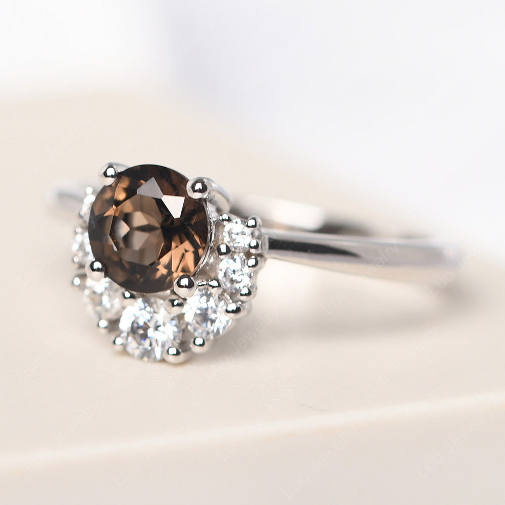 Half Halo Smoky Quartz  Wedding Ring Yellow Gold - LUO Jewelry