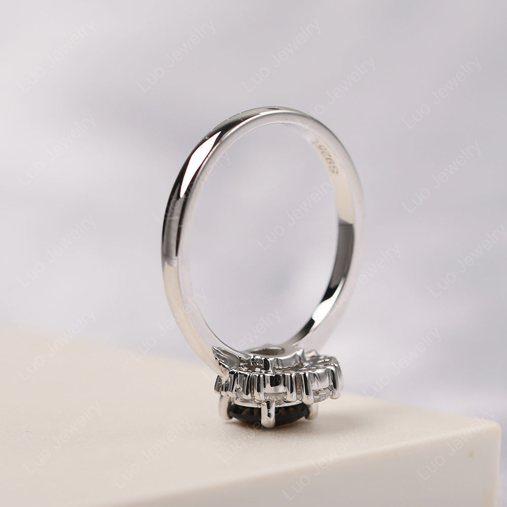 Half Halo Smoky Quartz Wedding Ring Yellow Gold - LUO Jewelry