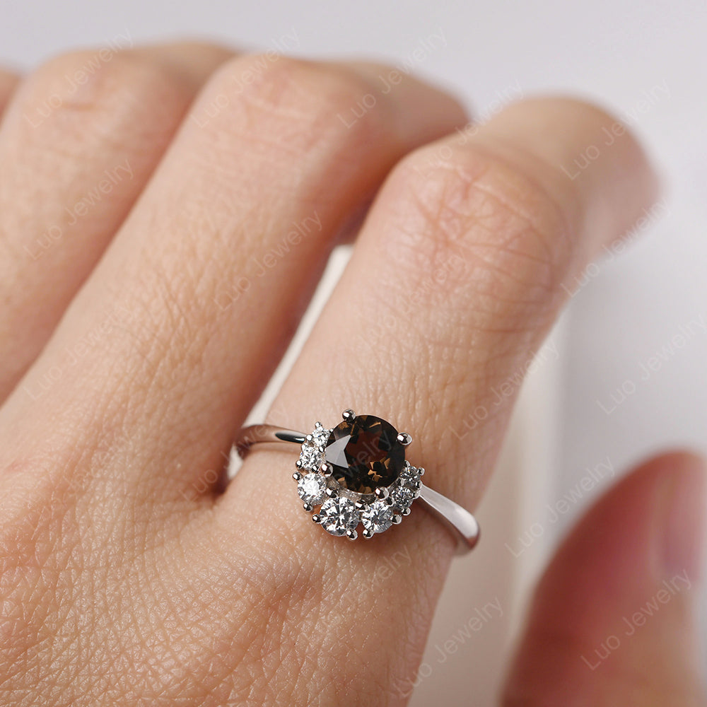 Half Halo Smoky Quartz Wedding Ring Yellow Gold - LUO Jewelry