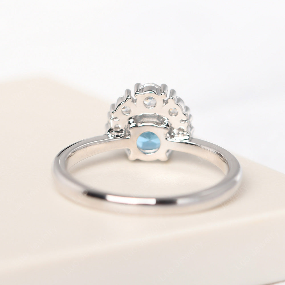 Half Halo Swiss Blue Topaz Wedding Ring Yellow Gold - LUO Jewelry