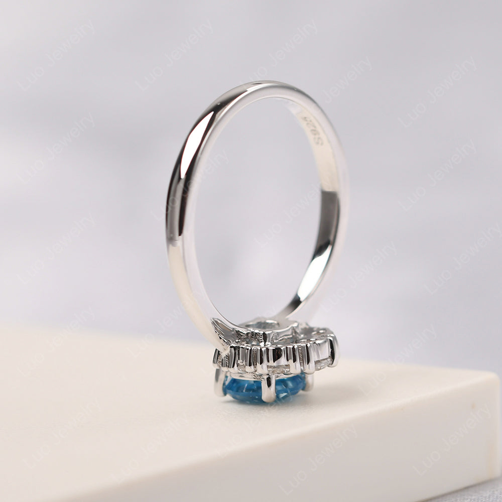 Half Halo Swiss Blue Topaz Wedding Ring Yellow Gold - LUO Jewelry