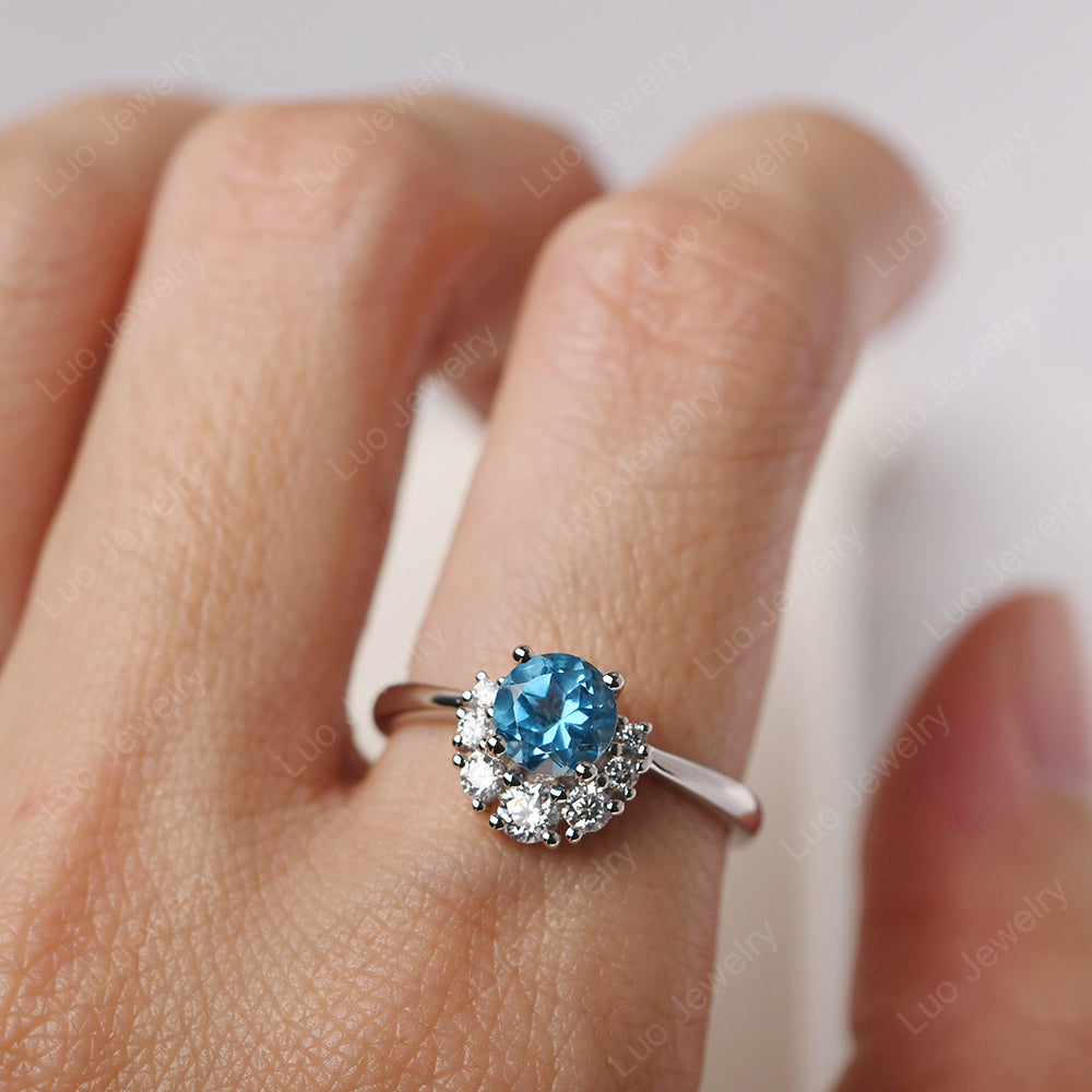 Half Halo Swiss Blue Topaz Wedding Ring Yellow Gold - LUO Jewelry