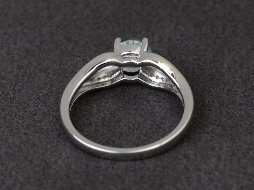 Vintage Aquamarine Wedding Ring Round Cut Gold - LUO Jewelry