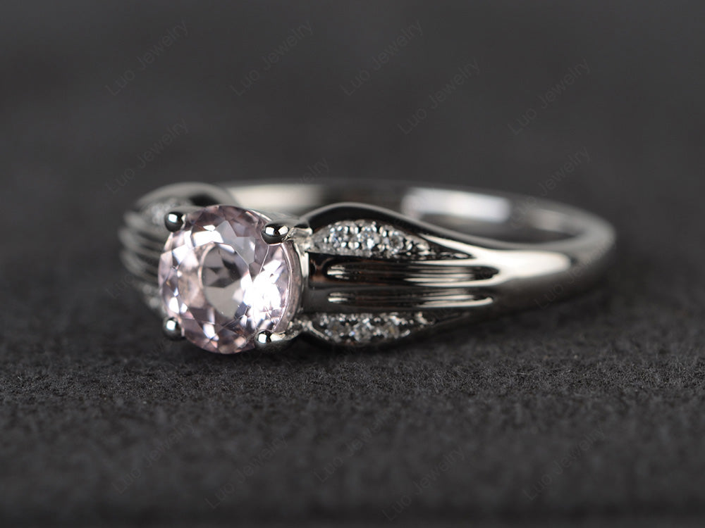 Vintage Morganite Wedding Ring Round Cut Gold - LUO Jewelry