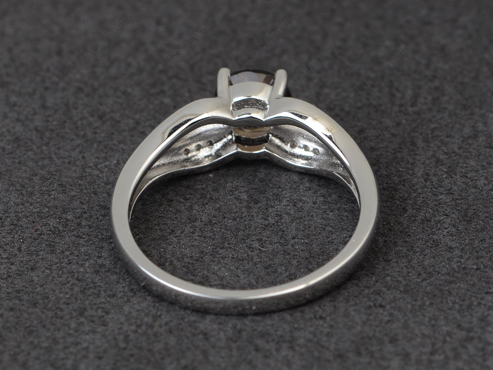 Vintage Smoky Quartz Wedding Ring Round Cut Gold - LUO Jewelry