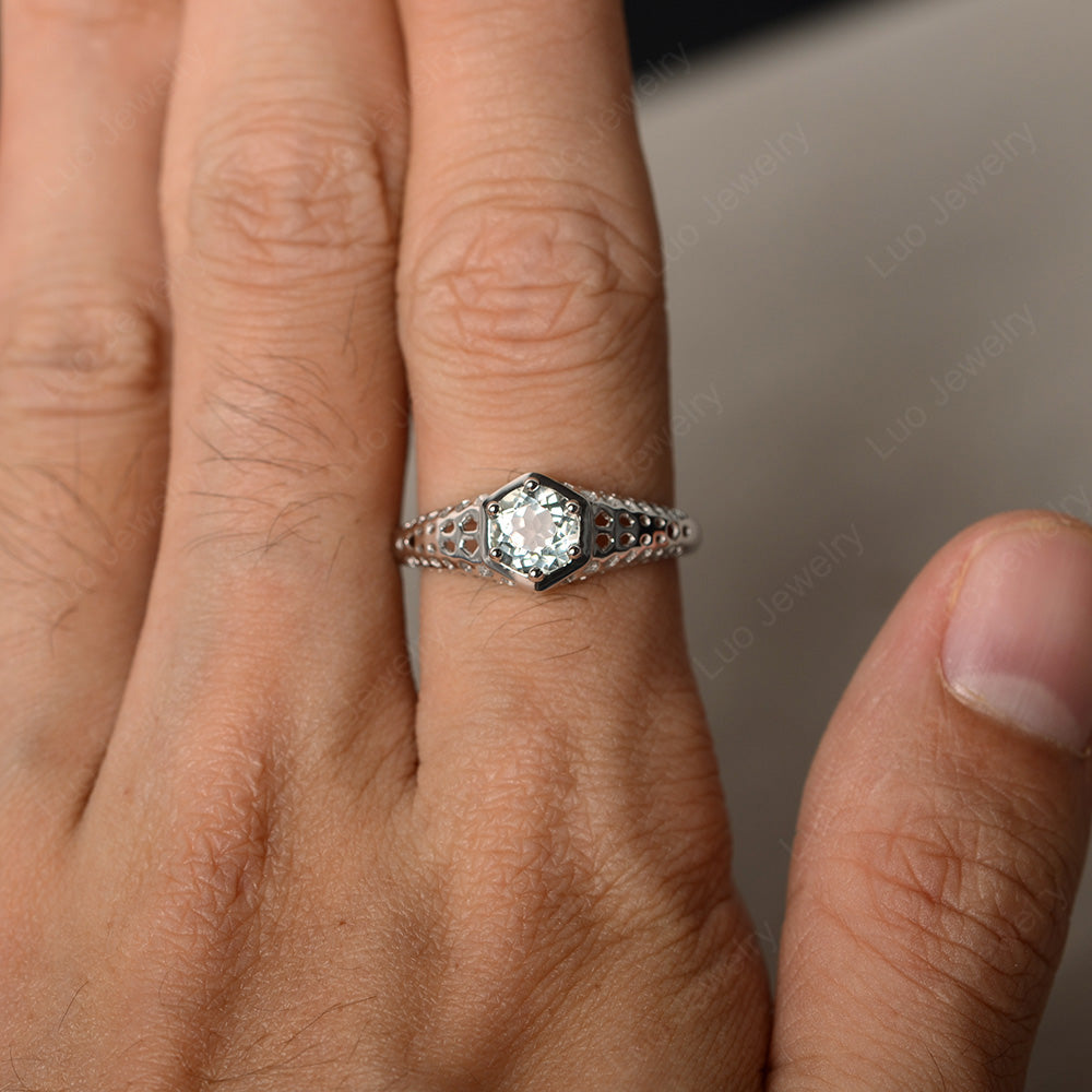 6 Prong Vintage Green Amethyst Solitaire Engagement Ring - LUO Jewelry