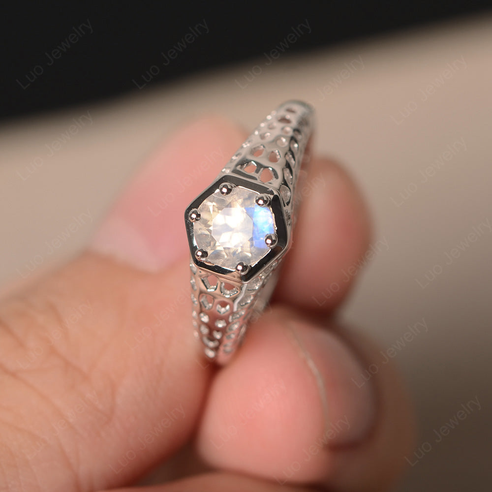 6 Prong Vintage Moonstone Solitaire Engagement Ring - LUO Jewelry