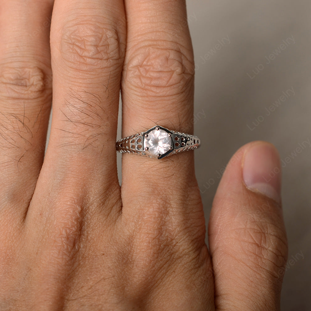6 Prong Vintage Rose Quartz Solitaire Engagement Ring - LUO Jewelry