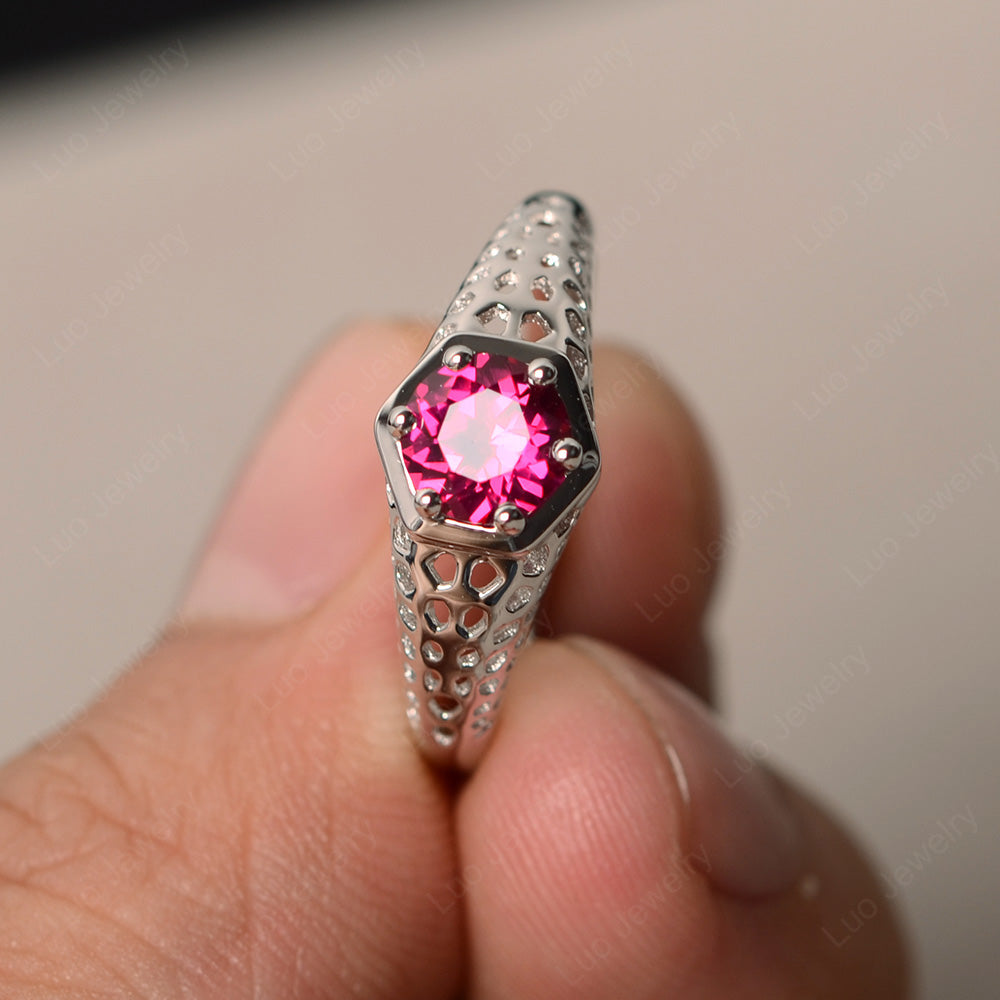 6 Prong Vintage Ruby Solitaire Engagement Ring - LUO Jewelry