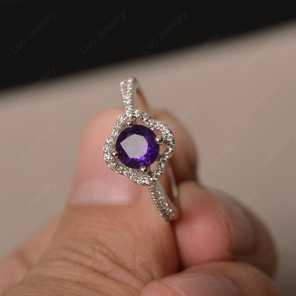 Amethyst Halo Flower Engagement Ring Gold - LUO Jewelry