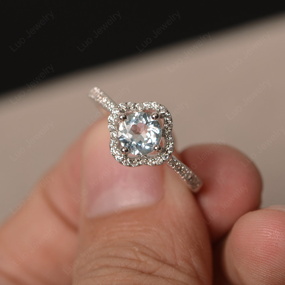 Aquamarine Halo Flower Engagement Ring Gold - LUO Jewelry