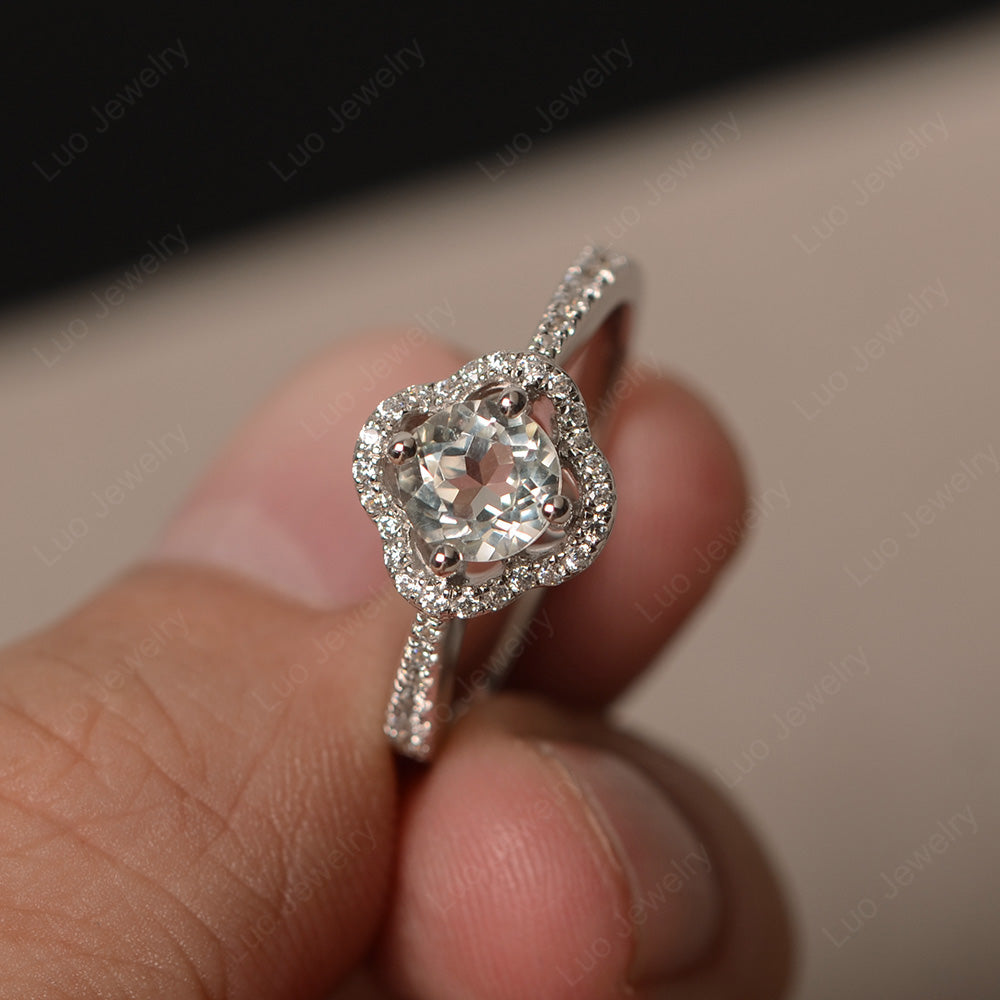 Green Amethyst Halo Flower Engagement Ring Gold - LUO Jewelry