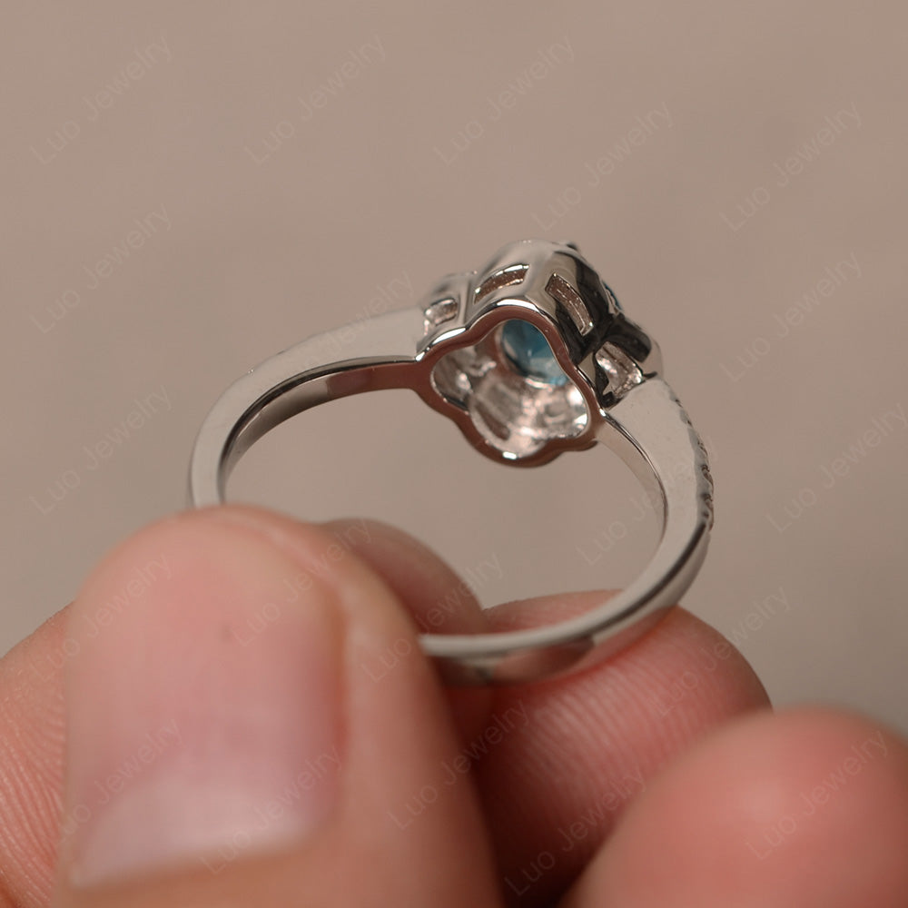 London Blue Topaz Halo Flower Engagement Ring Gold - LUO Jewelry