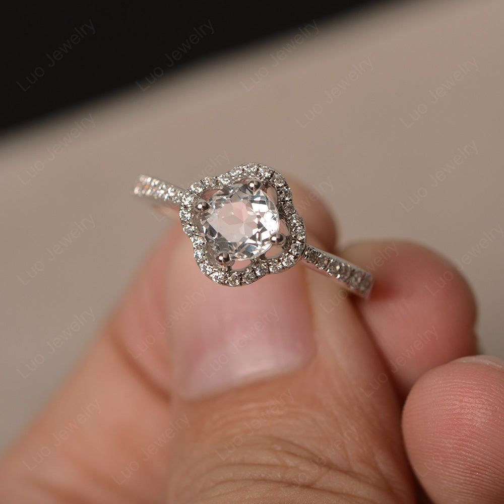 White Topaz Halo Flower Engagement Ring Gold - LUO Jewelry