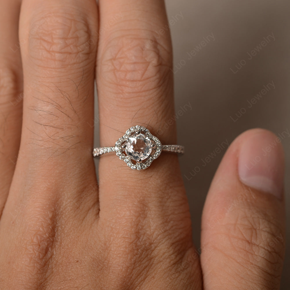 White Topaz Halo Flower Engagement Ring Gold - LUO Jewelry