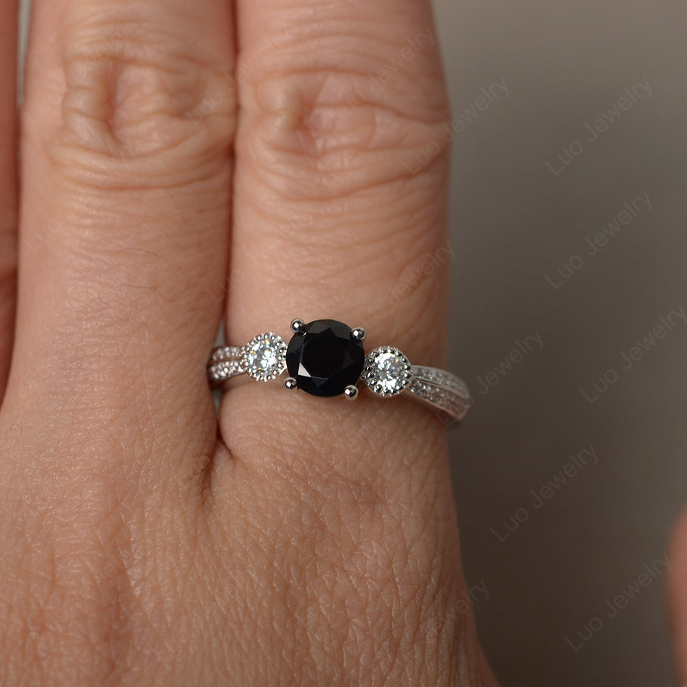 Round Cut Black Stone Wedding Ring Art Deco Gold - LUO Jewelry
