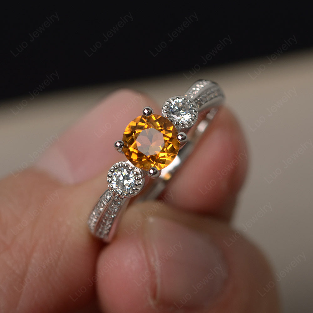 Round Cut Citrine Wedding Ring Art Deco Gold - LUO Jewelry